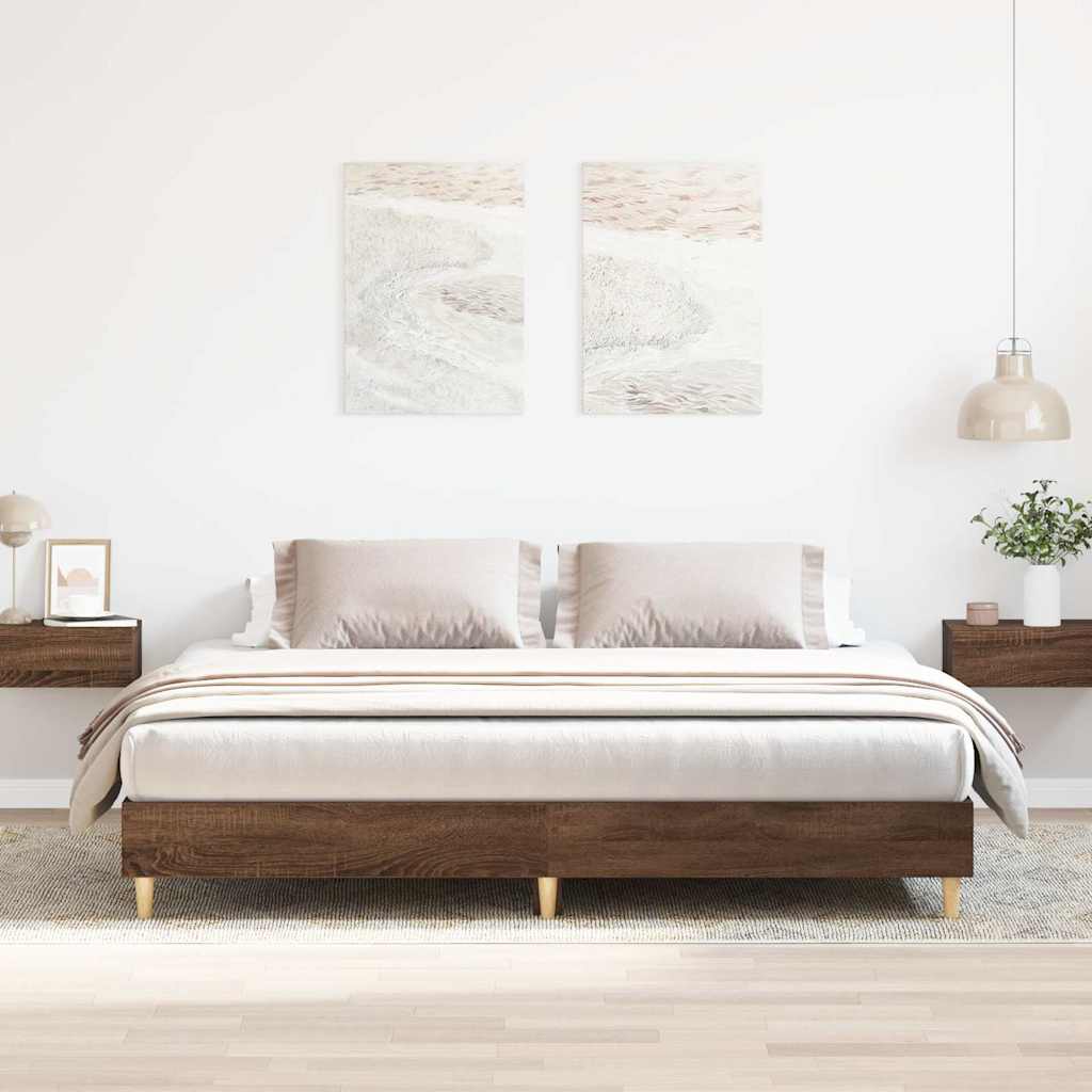 Bed Frame | Brown Oak | Engineered Wood, Solid Eucalyptus Wood | Double