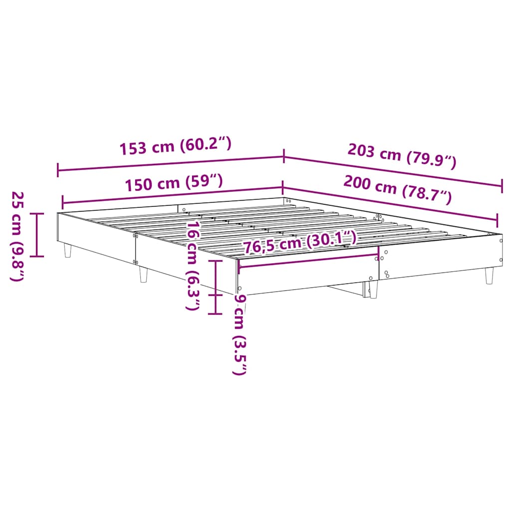 Bed Frame No Mattress White 150x200 cm King Size Engineered Wood