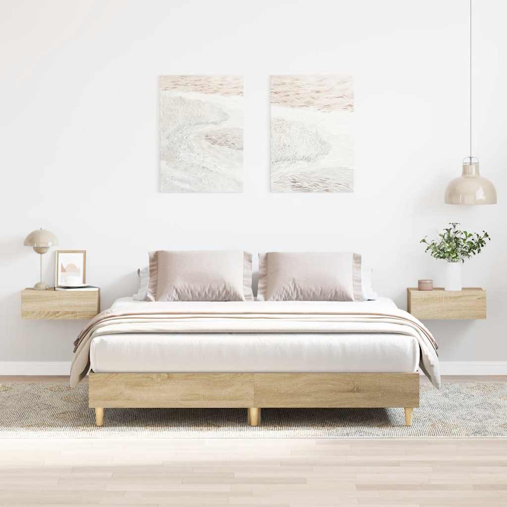 Bed Frame | Sonoma Oak | Engineered wood, Solid eucalyptus wood, Plywood