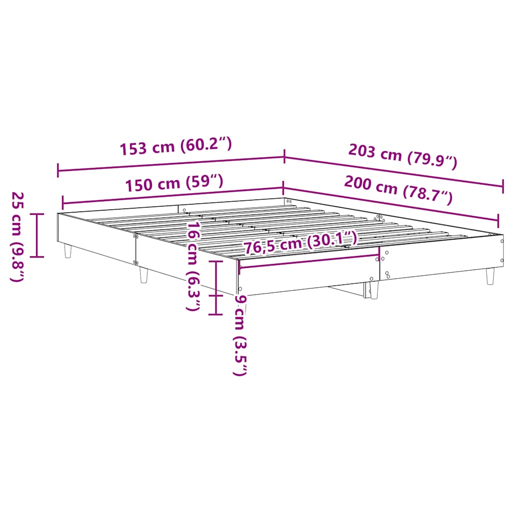 Bed Frame | Grey Sonoma | Engineered wood, Solid eucalyptus wood, Plywood