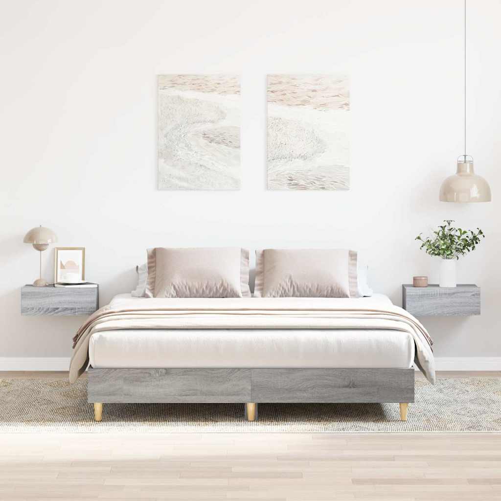 Bed Frame | Grey Sonoma | Engineered wood, Solid eucalyptus wood, Plywood