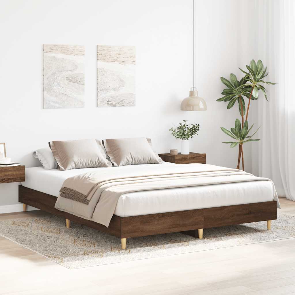 Bed Frame | Brown Oak | Engineered wood, Solid Eucalyptus wood | Double