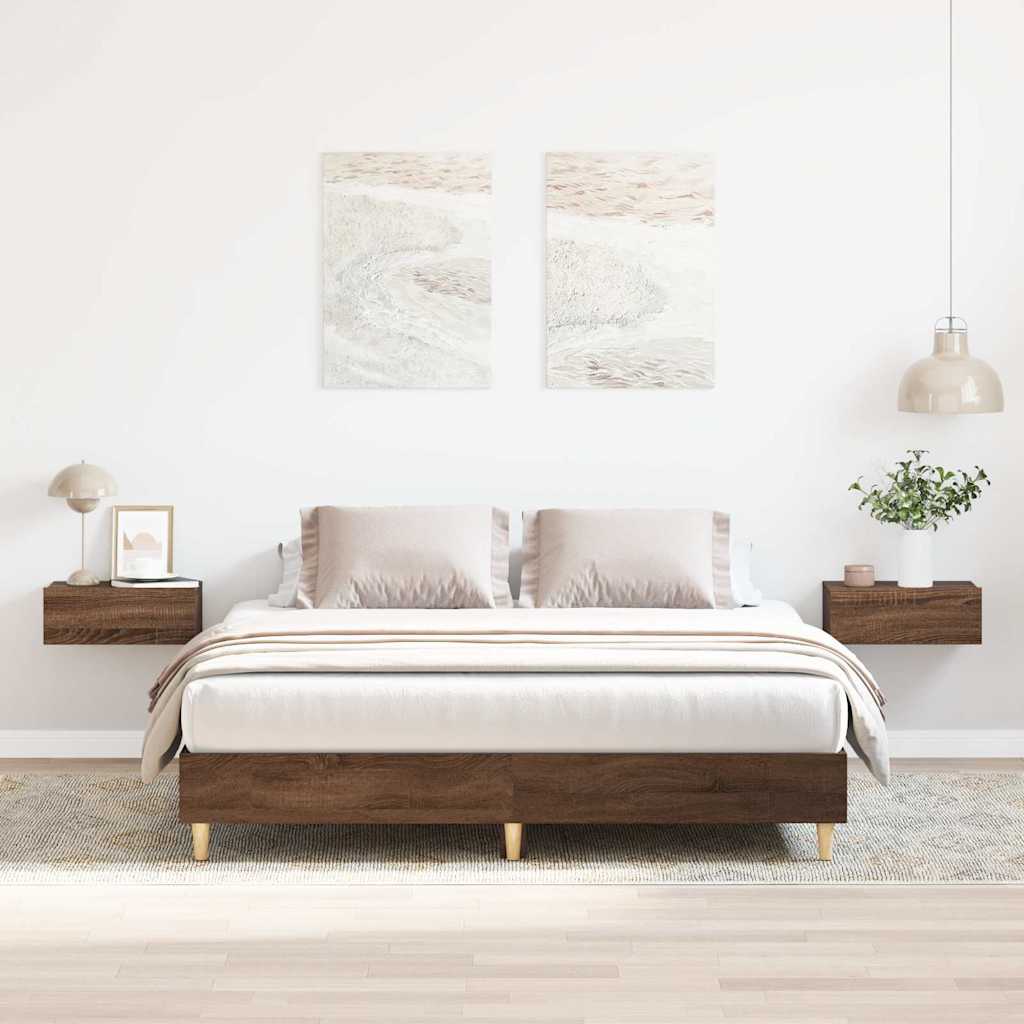 Bed Frame | Brown Oak | Engineered wood, Solid Eucalyptus wood | Double