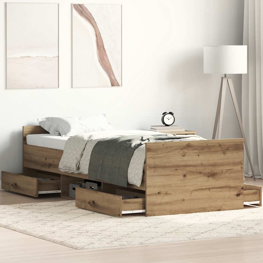 vidaXL Bed Frame without Mattress Artisan Oak 90x200cm Engineered Wood