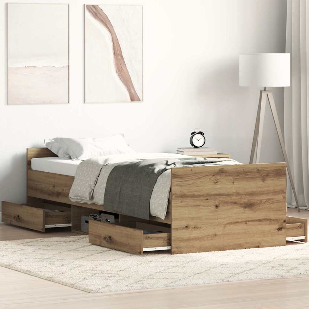 vidaXL Bed Frame without Mattress Artisan Oak 90x190 cm Single Engineered Wood