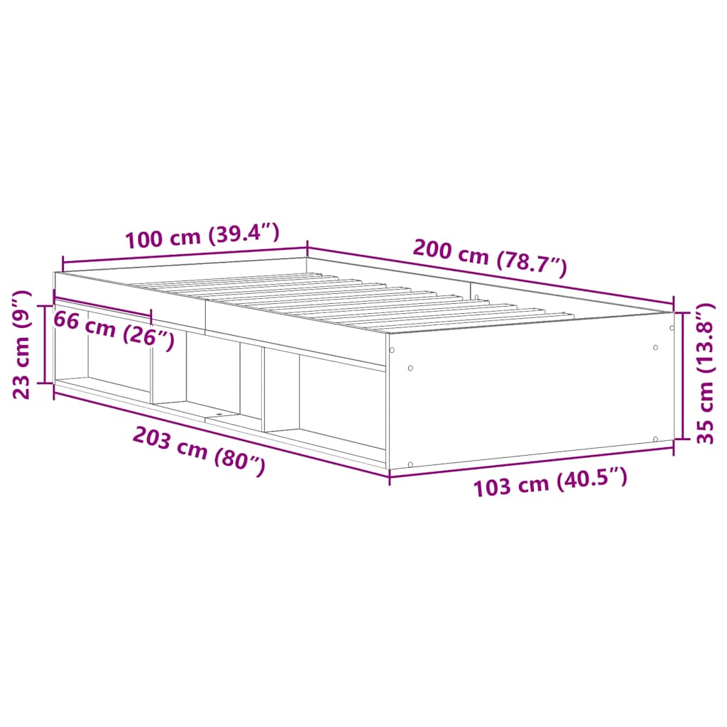 Bed Frame without Mattress Old Wood 100x200cm Engineered Wood