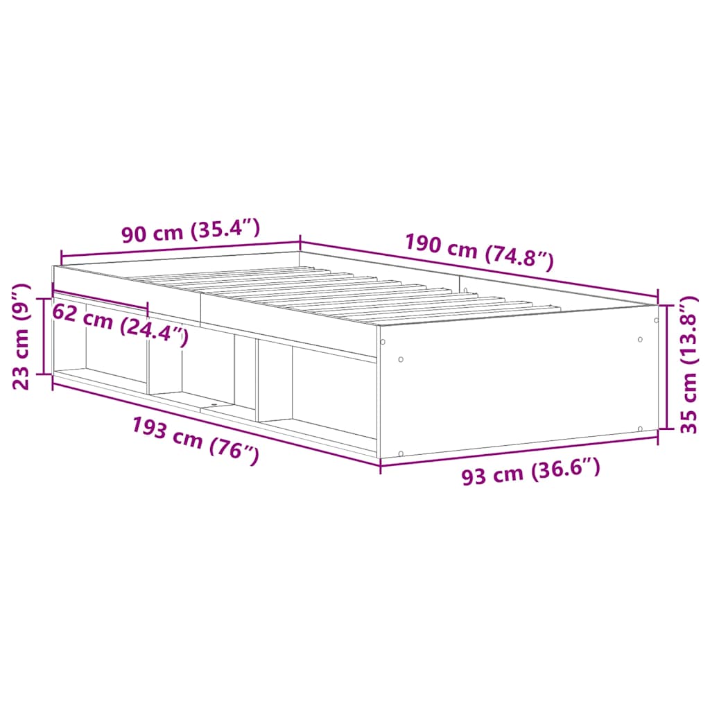 Bed Frame without Mattress Artisan Oak 90x190 cm Single Engineered Wood
