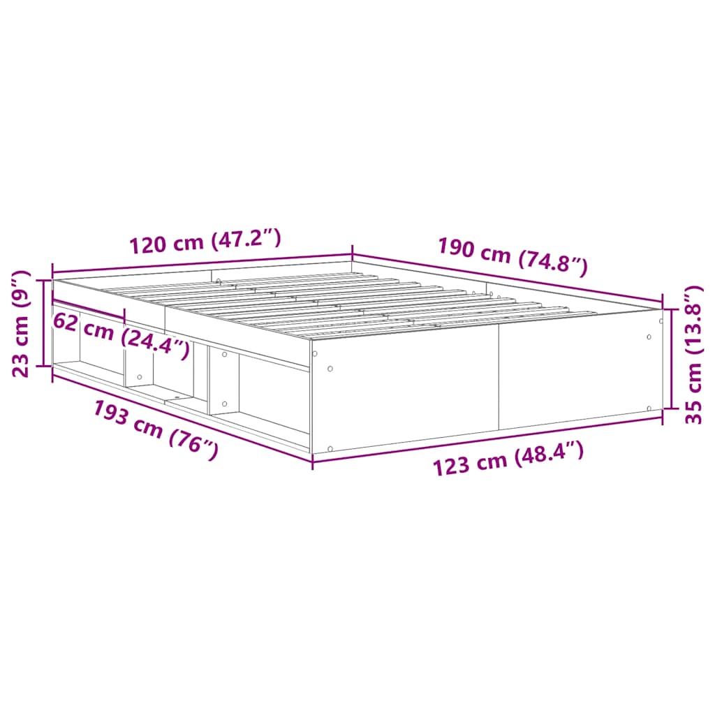 Bed Frame without Mattress Artisan Oak 120x190cm Small Double Engineered Wood