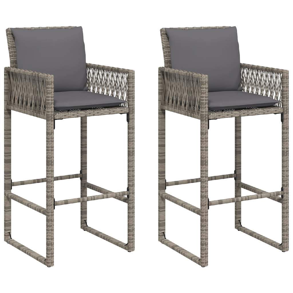 vidaXL 3 Piece Garden Bar Set with Cushions Grey Poly Rattan Acacia