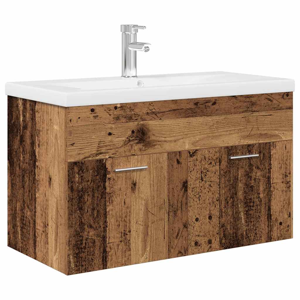 vidaXL Sink Cabinet with Built-in Basin and Faucet Old Wood