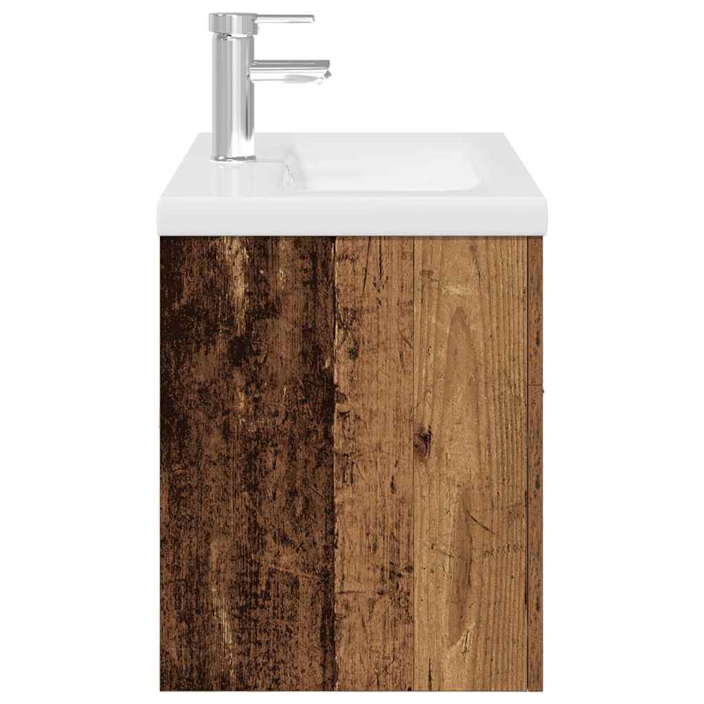 Sink Cabinet with Built-in Basin and Faucet Old Wood