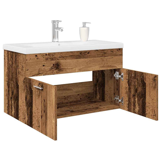 vidaXL Sink Cabinet with Built-in Basin and Faucet Old Wood