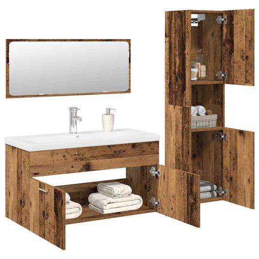 vidaXL 4 Piece Bathroom Furniture Set Old Wood Engineered Wood