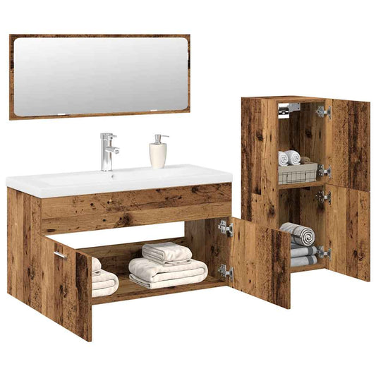 vidaXL 4 Piece Bathroom Furniture Set Old Wood Engineered Wood