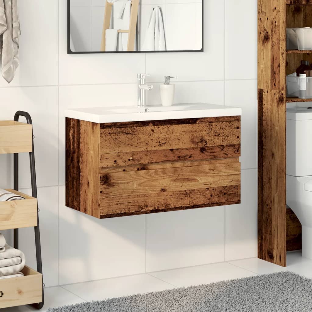 vidaXL Sink Cabinet with Built-in Basin Old Wood 81x39.5x49 cm