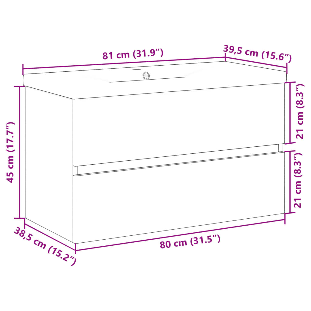 vidaXL Sink Cabinet with Built-in Basin Old Wood 81x39.5x49 cm