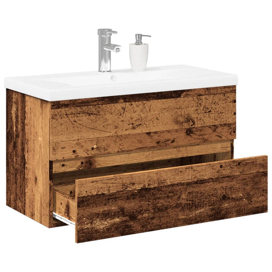 vidaXL Sink Cabinet with Built-in Basin Old Wood 81x39.5x49 cm