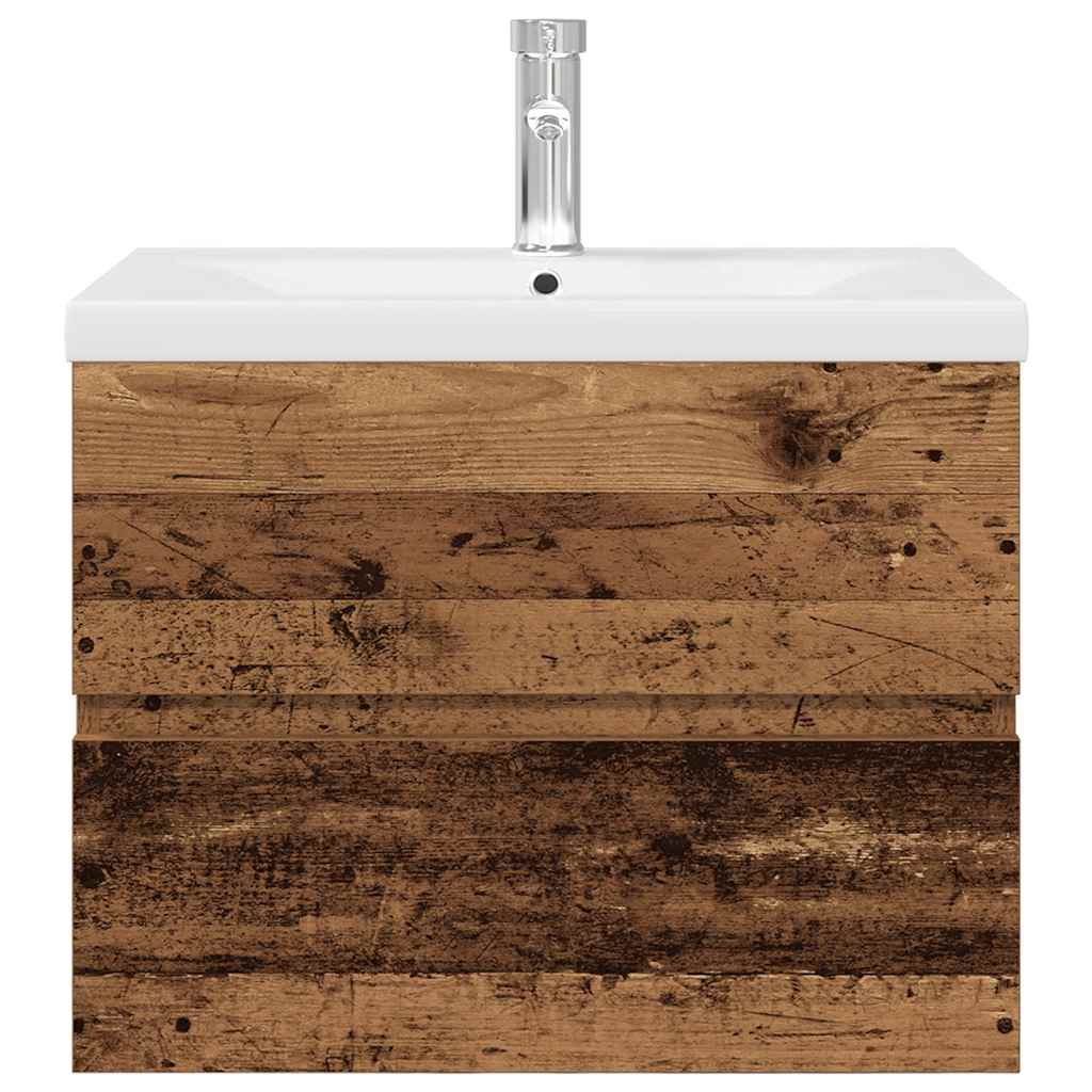 Sink Cabinet with Built-in Basin and Faucet Old Wood