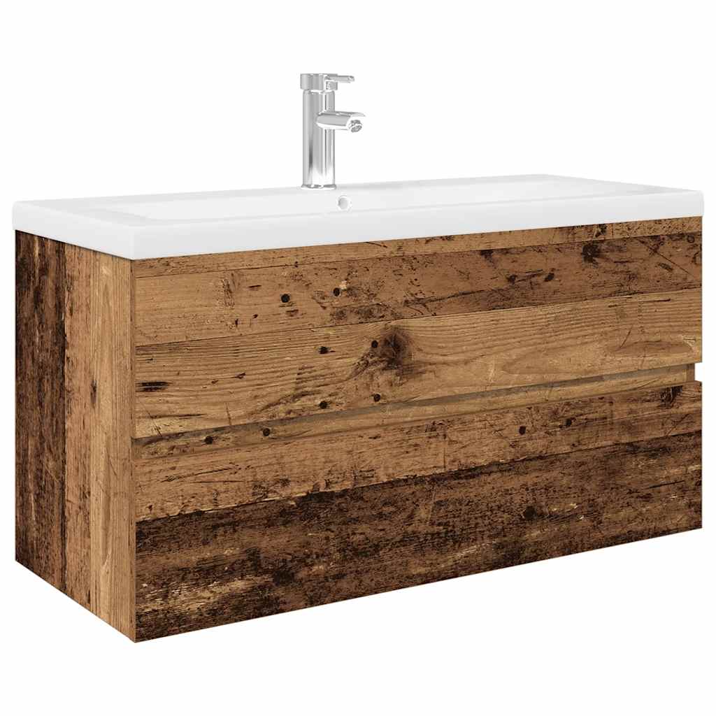 vidaXL Sink Cabinet with Built-in Basin and Faucet Old Wood