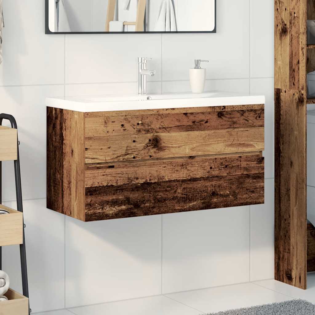 vidaXL Sink Cabinet with Built-in Basin and Faucet Old Wood