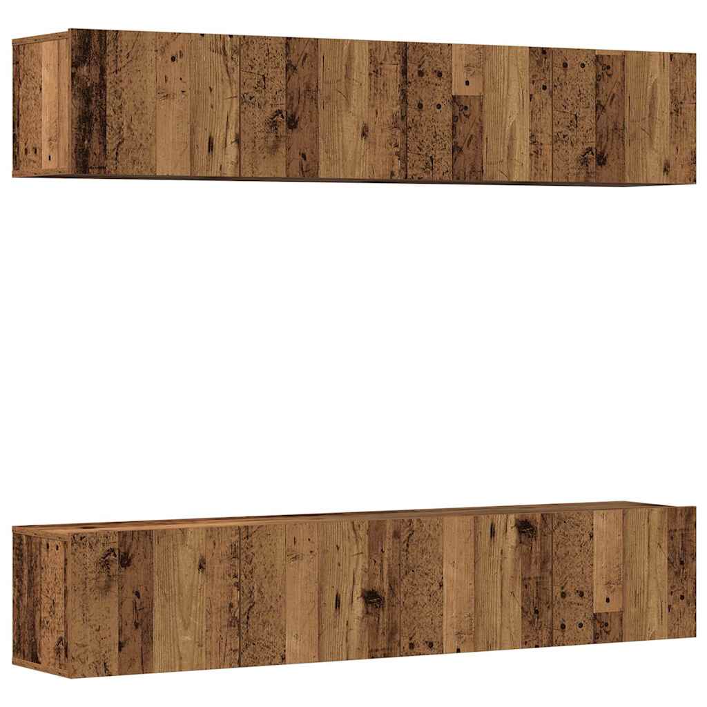 4 Piece Wall-mounted TV Cabinet Set Old Wood Engineered Wood