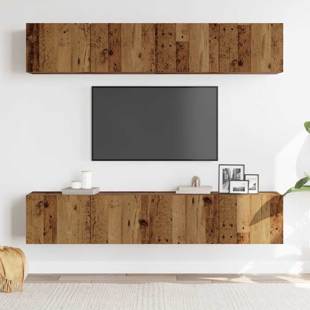 4 Piece Wall-mounted TV Cabinet Set Old Wood Engineered Wood