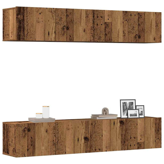 TV Cabinet | Set of 4 | Old Wood | Engineered Wood