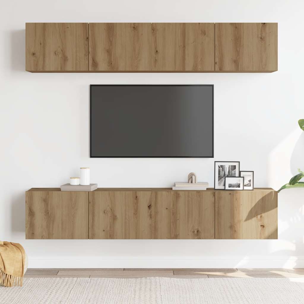 4 Piece Wall-mounted TV Cabinet Set Artisan Oak Engineered Wood