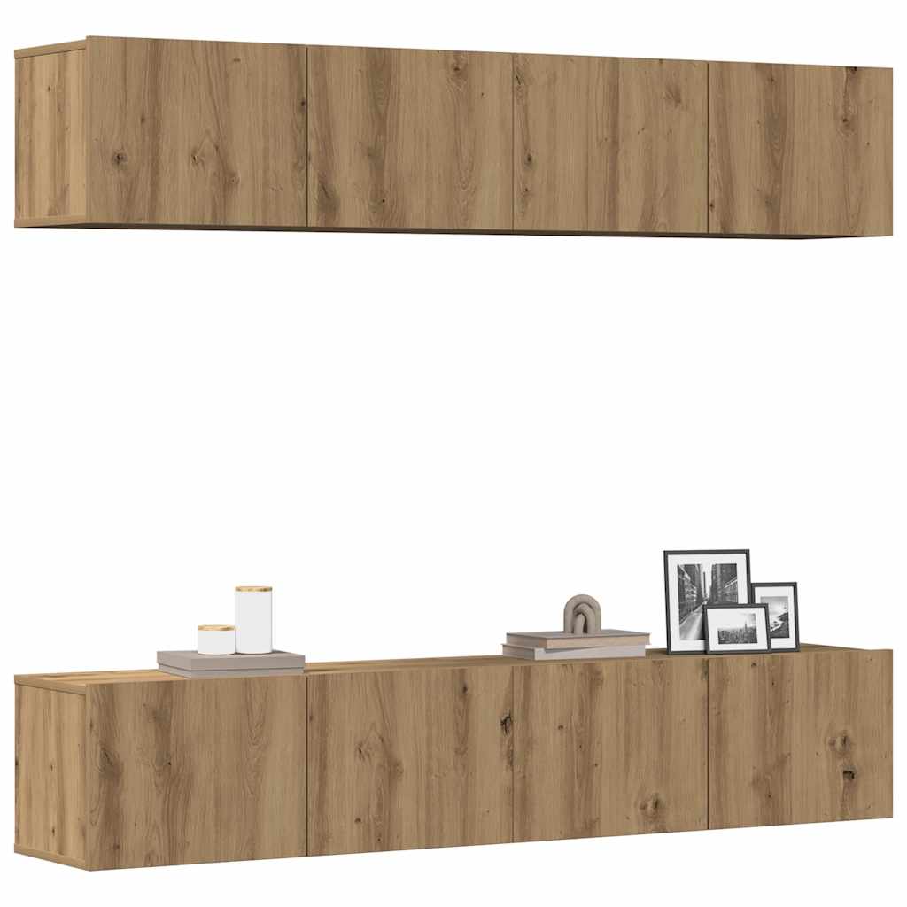 4 Piece Wall-mounted TV Cabinet Set Artisan Oak Engineered Wood