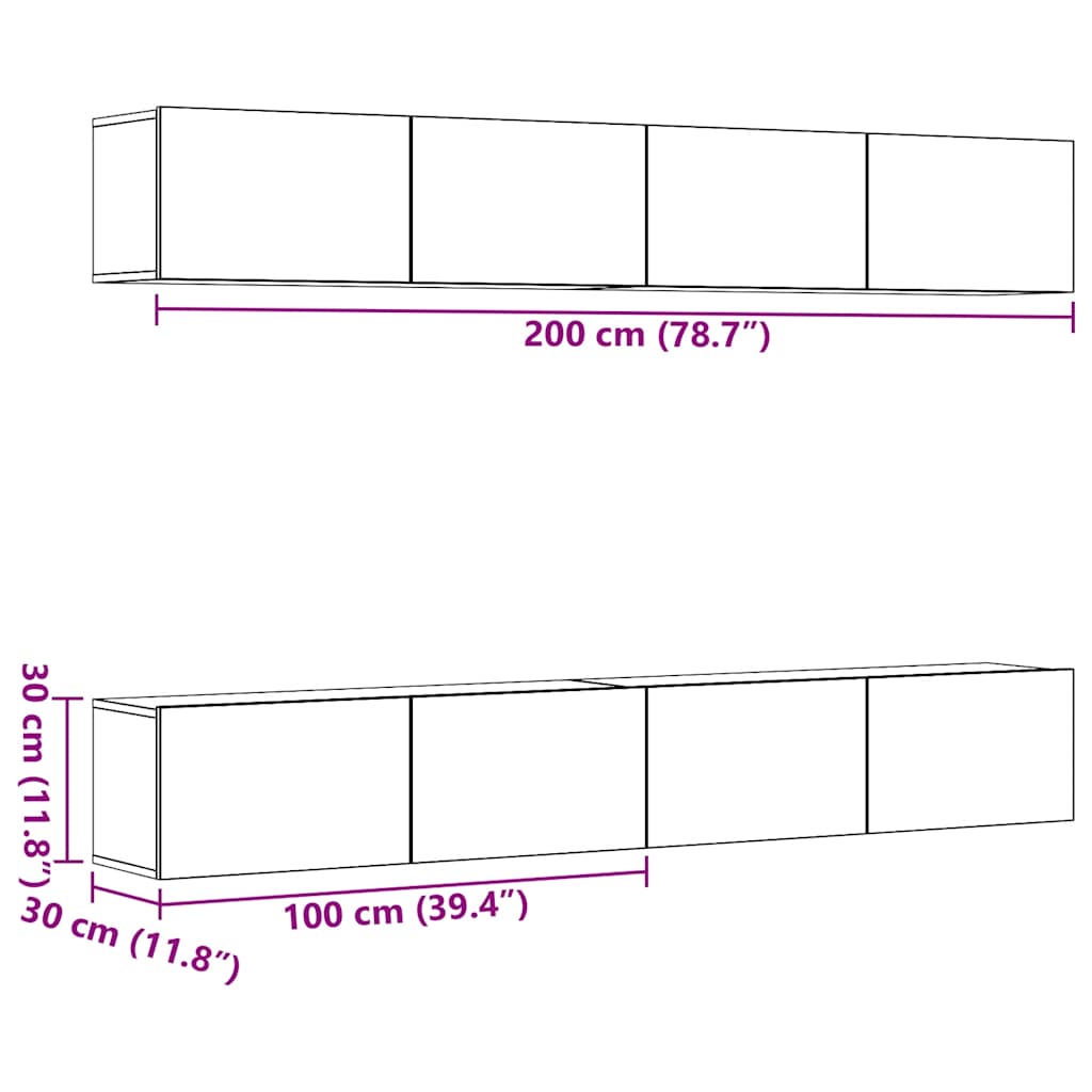 4 Piece Wall-mounted TV Cabinet Set Old Wood 100x30x30 cm
