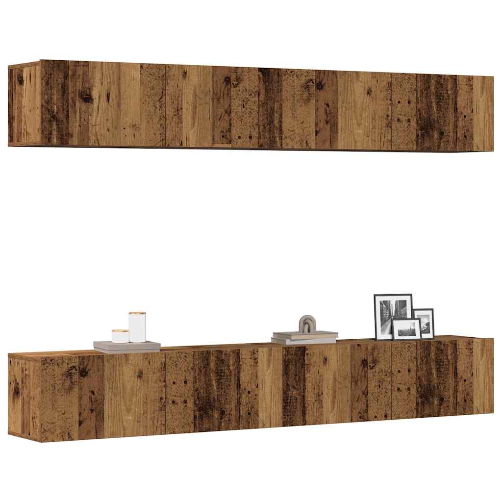 4 Piece Wall-mounted TV Cabinet Set Old Wood 100x30x30 cm