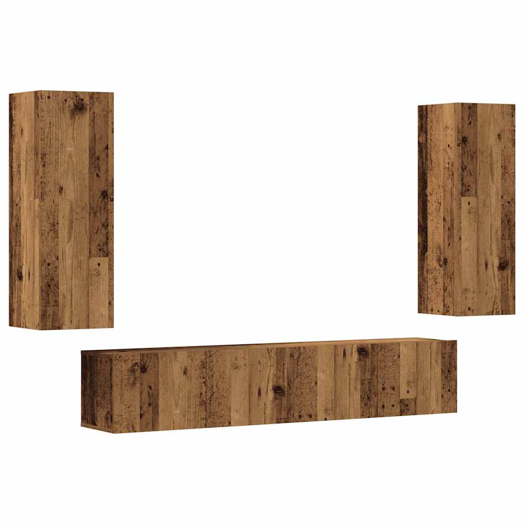 4 Piece Wall-mounted TV Cabinet Set Old Wood Engineered Wood