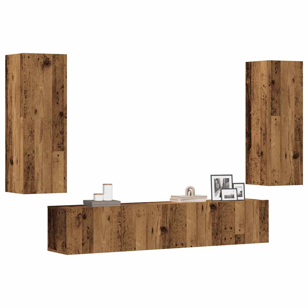 4 Piece Wall-mounted TV Cabinet Set Old Wood Engineered Wood