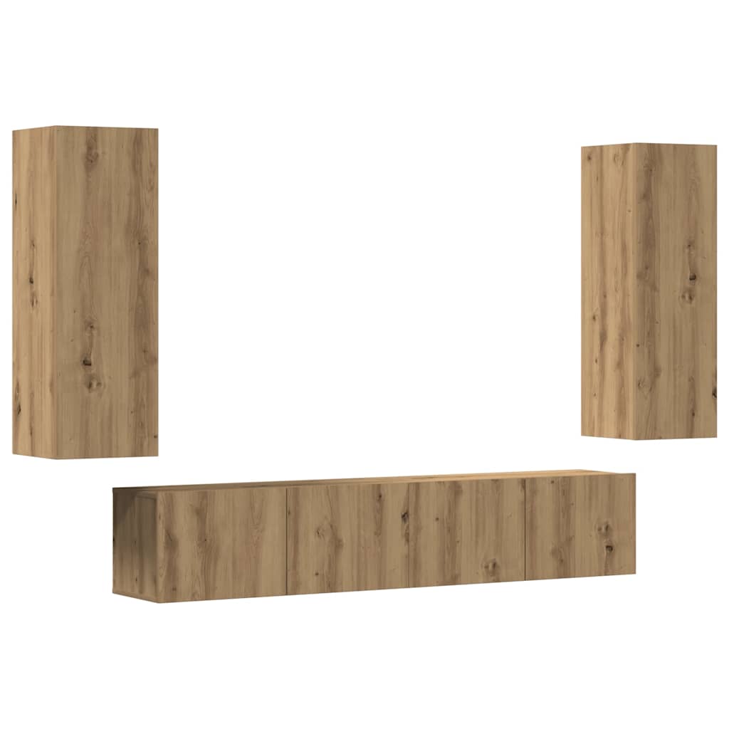 4 Piece Wall-mounted TV Cabinet Set Artisan Oak Engineered Wood