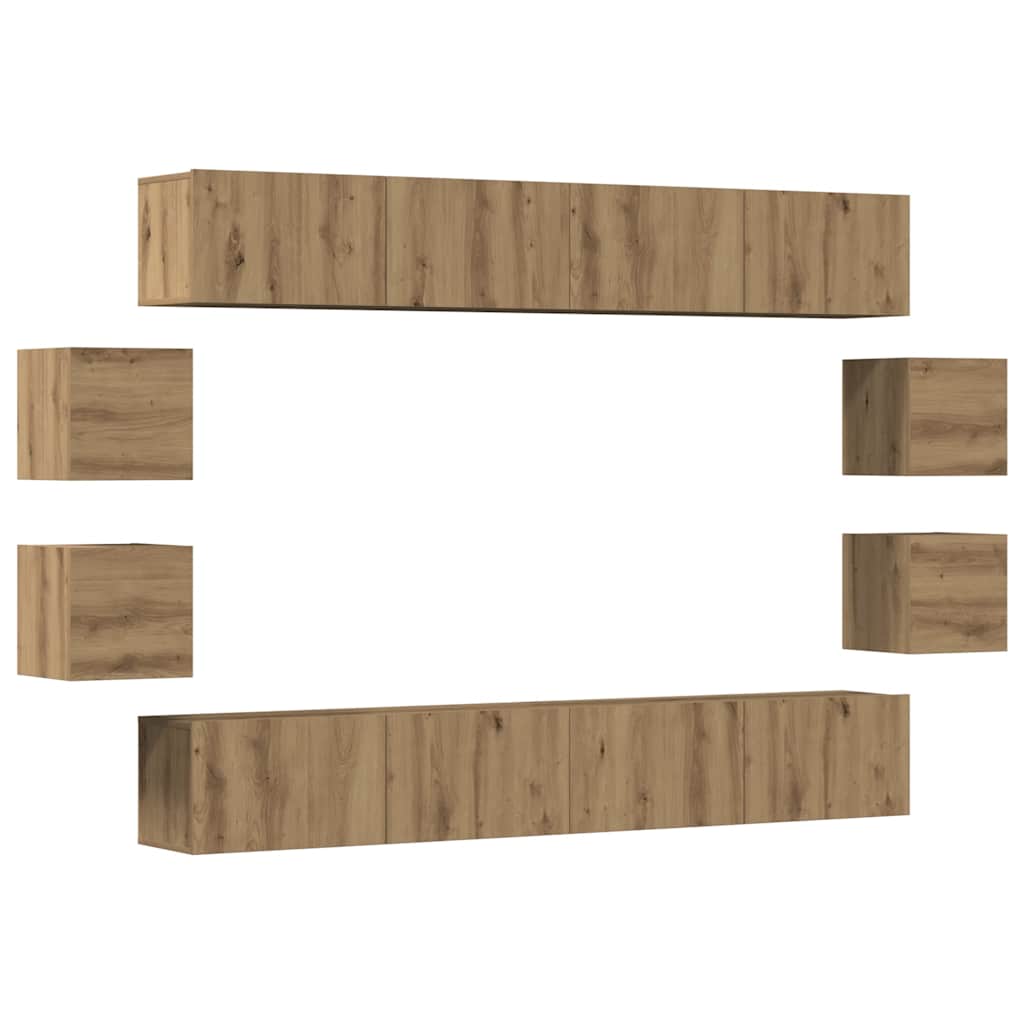 8 Piece Wall-mounted TV Cabinet Set Artisan Oak Engineered Wood