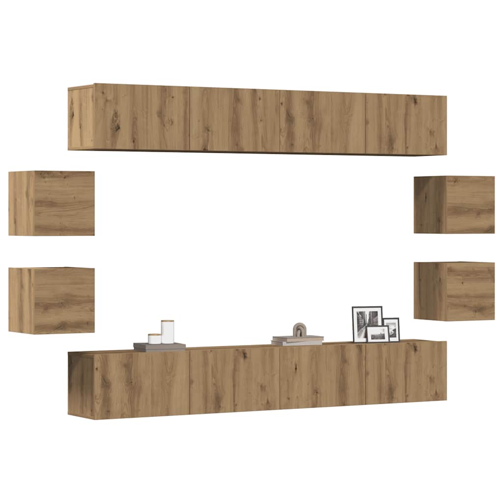 8 Piece Wall-mounted TV Cabinet Set Artisan Oak Engineered Wood