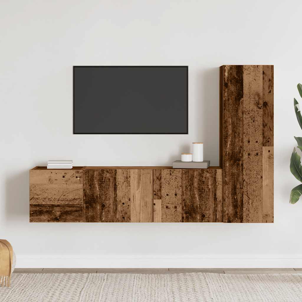 3 Piece Wall-mounted TV Cabinet Set Old Wood Engineered Wood