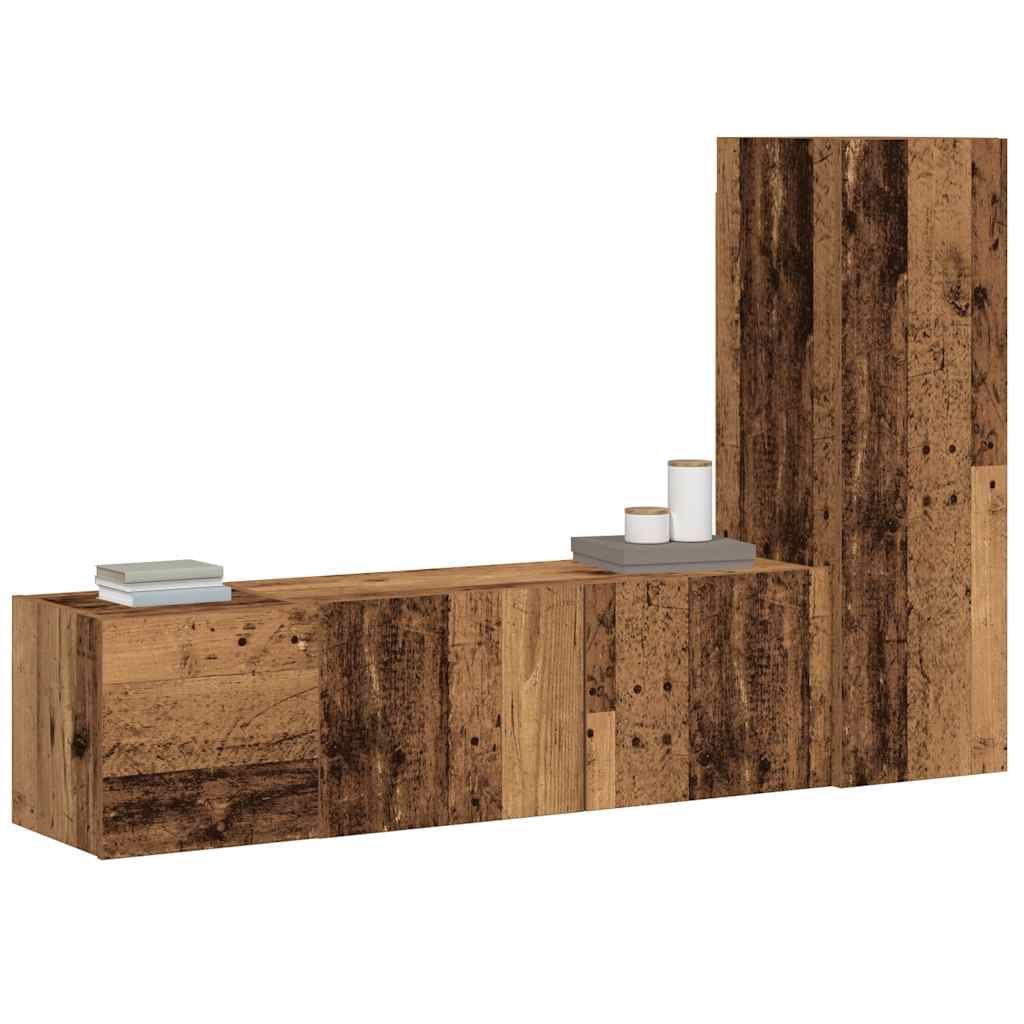 3 Piece Wall-mounted TV Cabinet Set Old Wood Engineered Wood