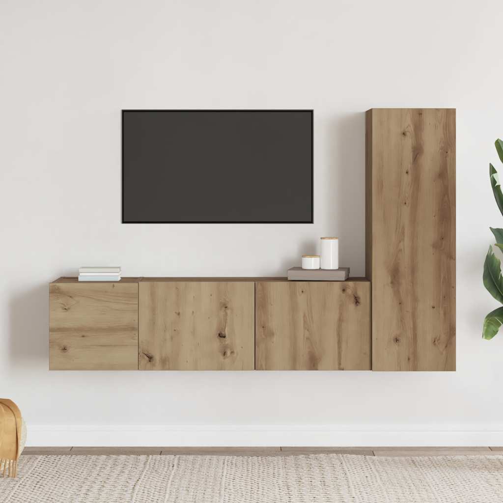 Wall Mounted TV cabinets 3 pcs Artisan Oak Engineered Wood