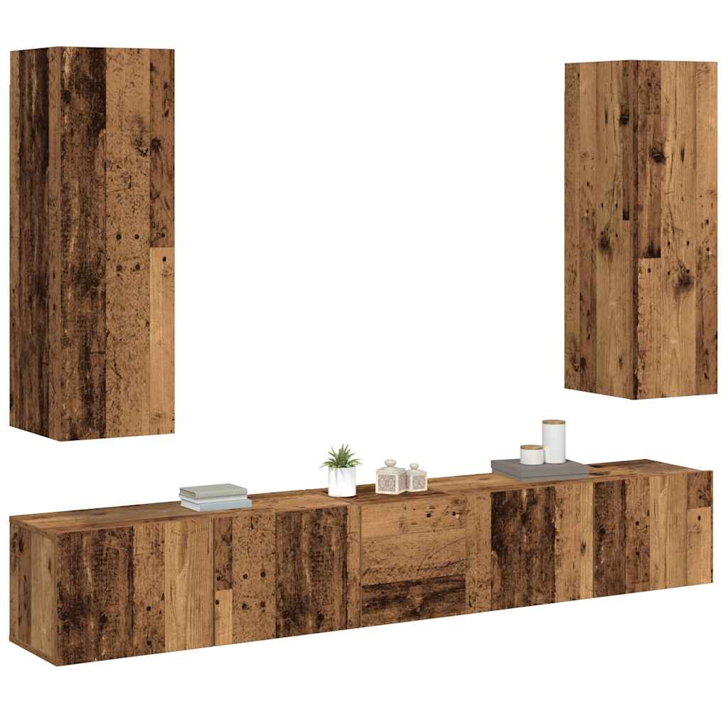 5 Piece Wall-mounted TV Cabinet Set Old Wood Engineered Wood