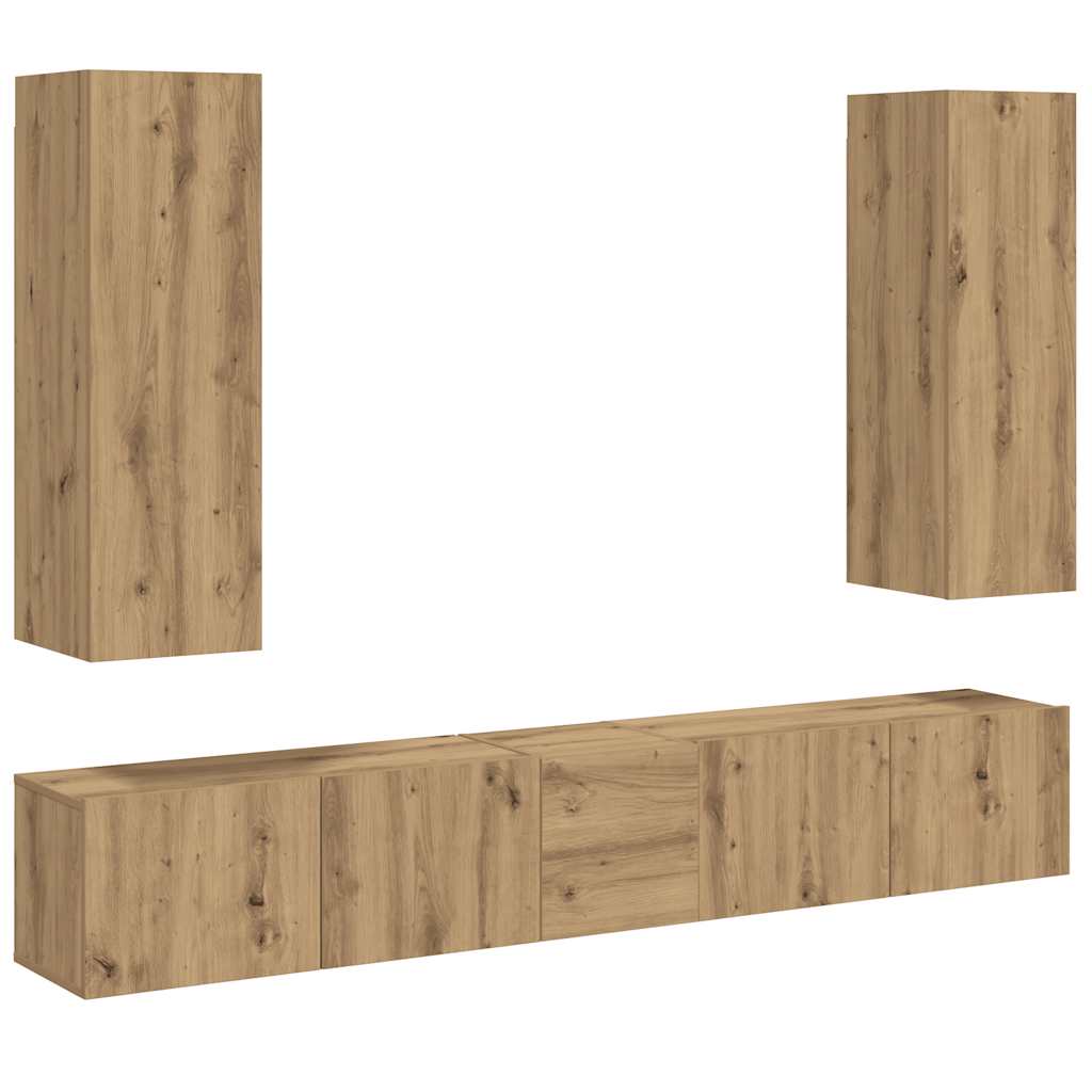 5 Piece Wall-mounted TV Cabinet Set Artisan Oak Engineered Wood