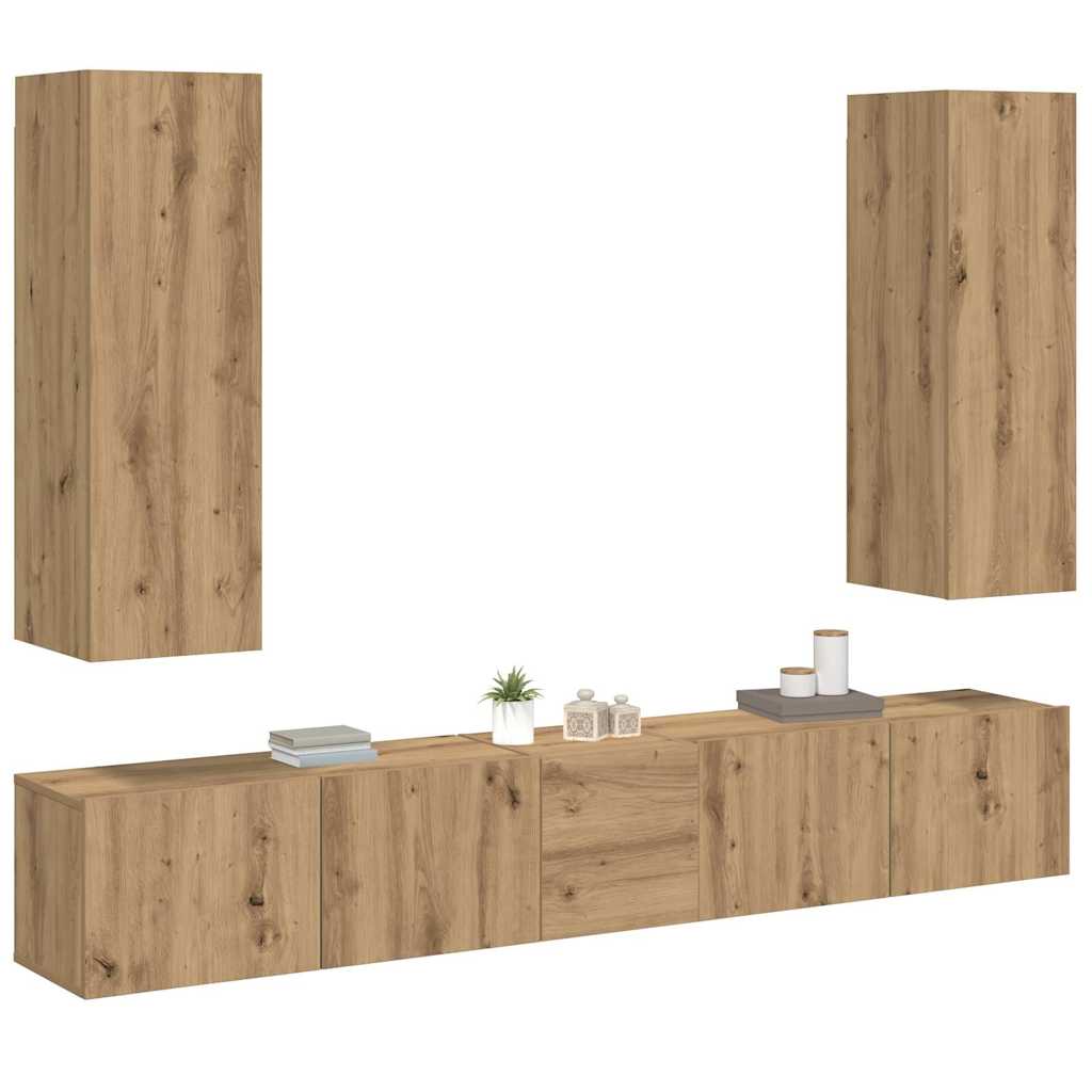 Wall Mounted TV cabinets 5 pcs Artisan Oak Engineered Wood
