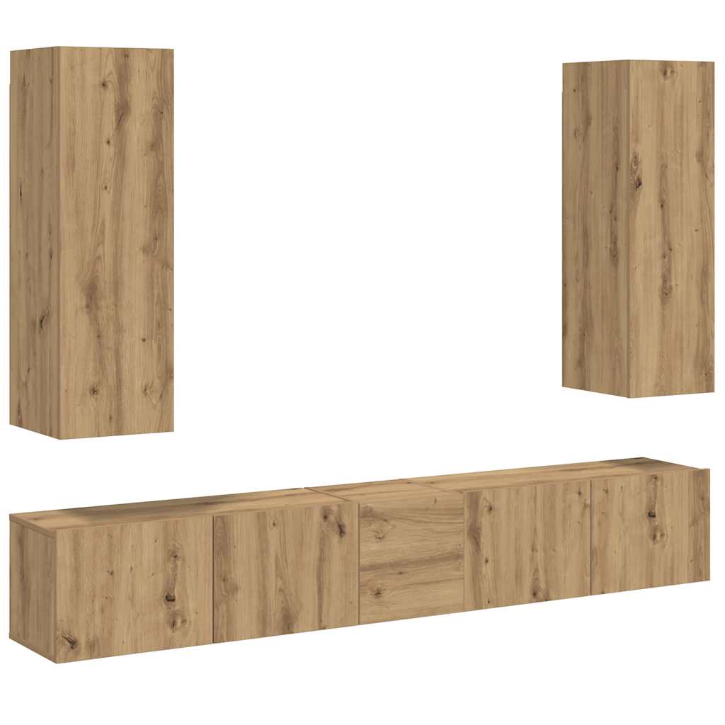 5 Piece Wall-mounted TV Cabinet Set Artisan Oak Engineered Wood