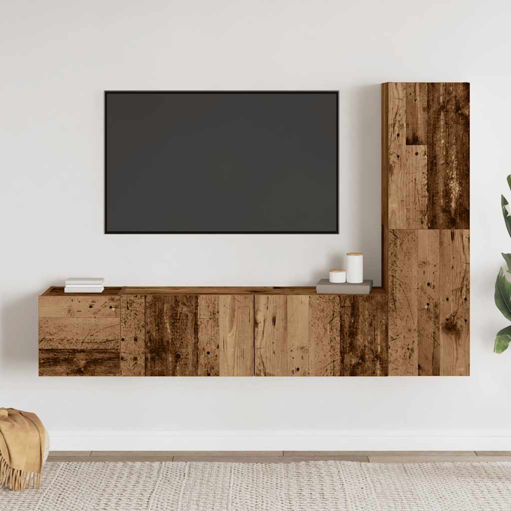 3 Piece Wall-mounted TV Cabinet Set Old Wood Engineered Wood