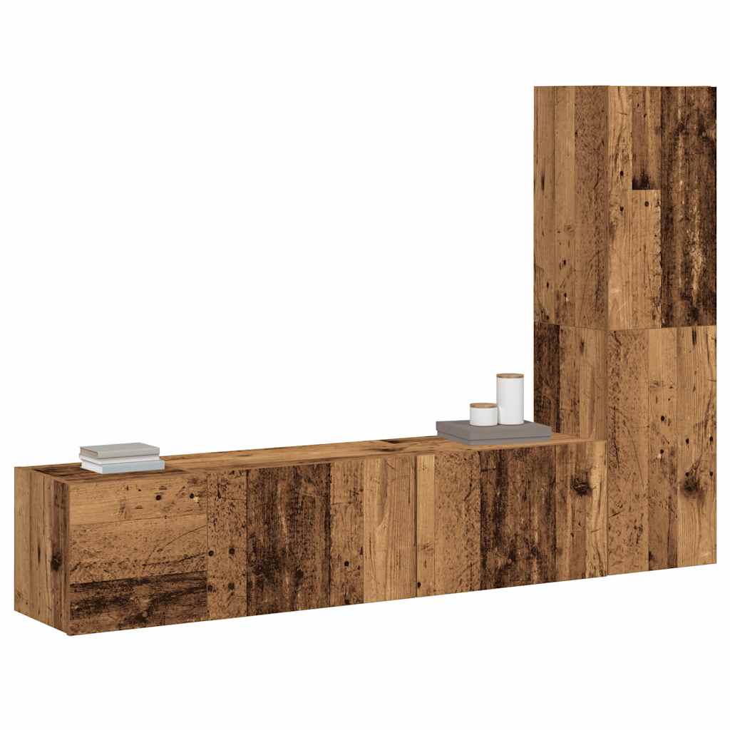 3 Piece Wall-mounted TV Cabinet Set Old Wood Engineered Wood