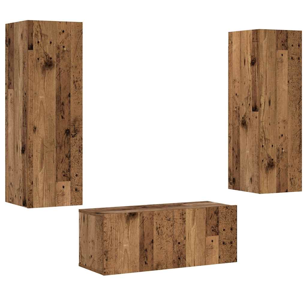3 Piece Wall-mounted TV Cabinet Set Old Wood Engineered Wood