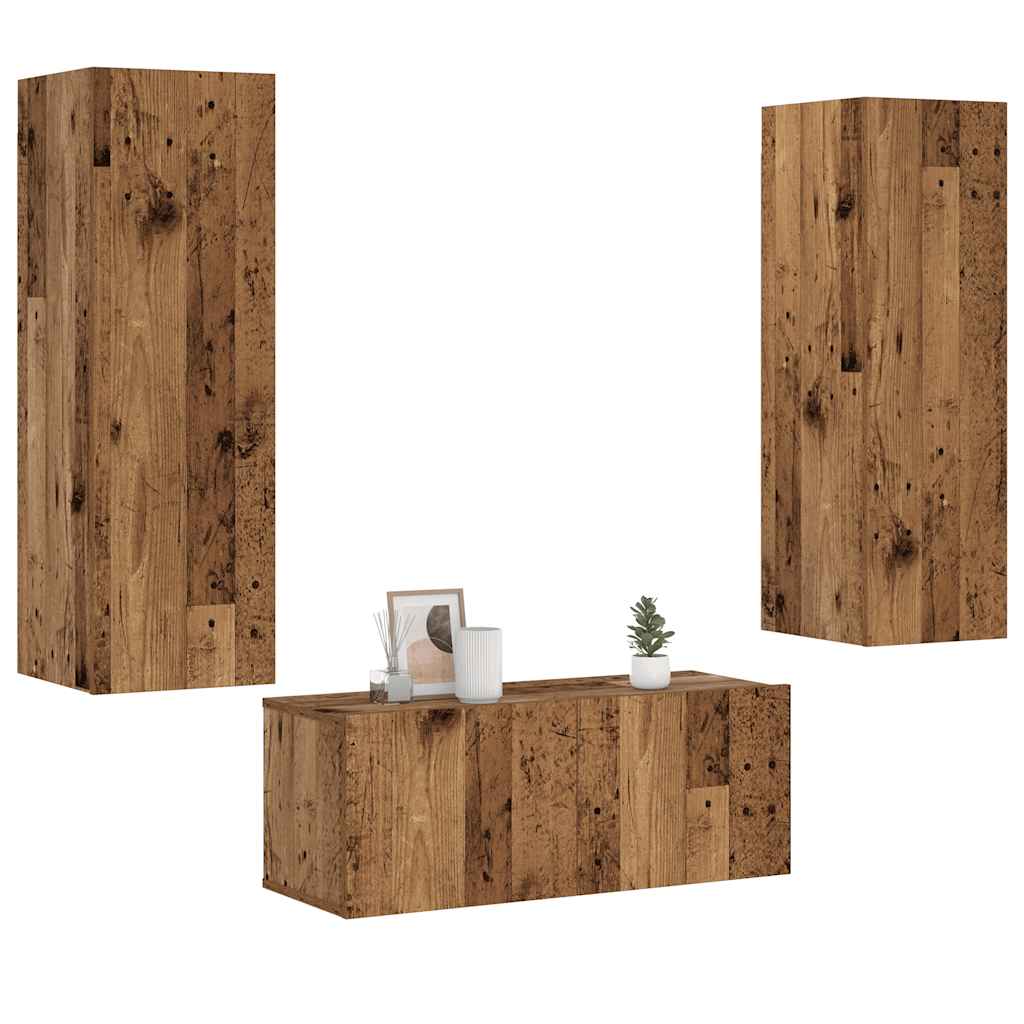 3 Piece Wall-mounted TV Cabinet Set Old Wood Engineered Wood