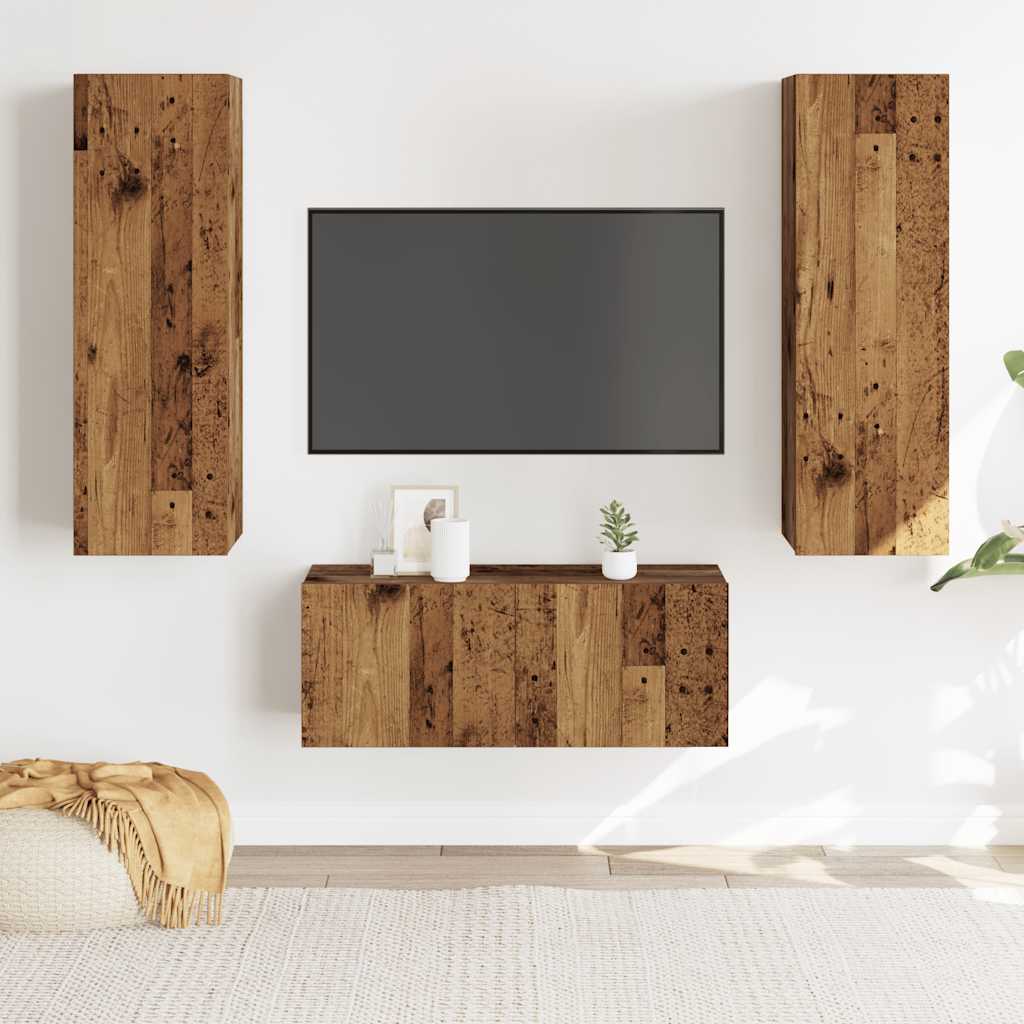 3 Piece Wall-mounted TV Cabinet Set Old Wood Engineered Wood