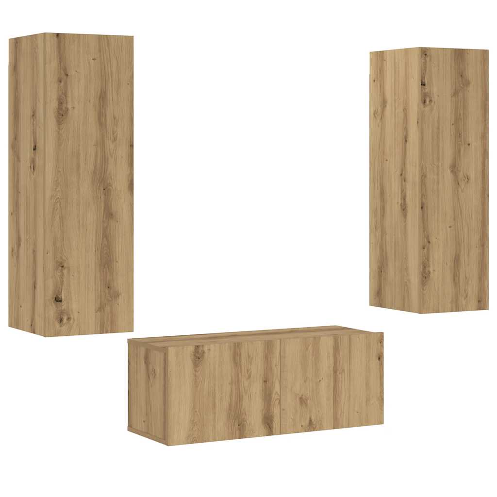 3 Piece Wall-mounted TV Cabinet Set Artisan Oak Engineered Wood