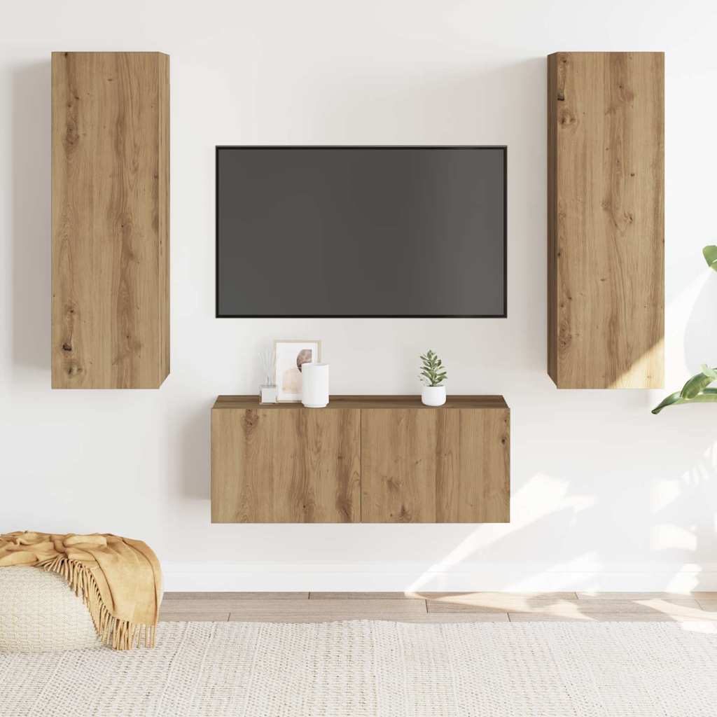 3 Piece Wall-mounted TV Cabinet Set Artisan Oak Engineered Wood